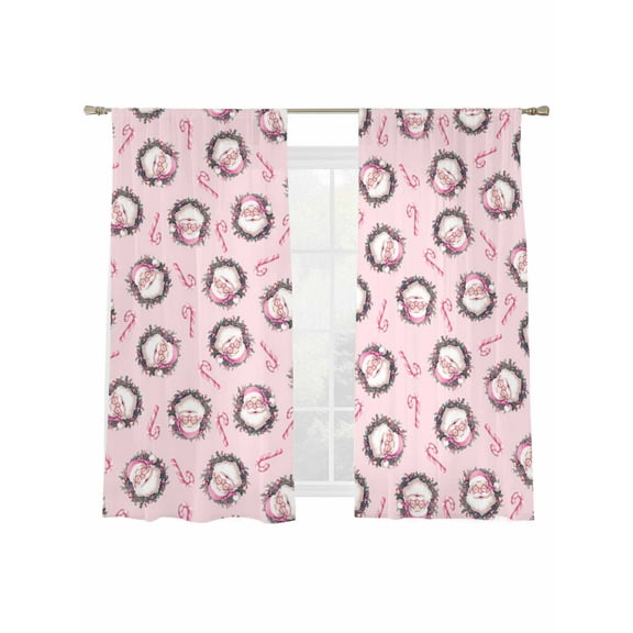 Santa Claus Candy Cane Sheer Curtains 2 Panels Set, Xmas Christmas Pink Window Sheer Curtains for Living Room/Bedroom, Light Filtering Rod Pocket Voile Drapes, 52" W x 72" L