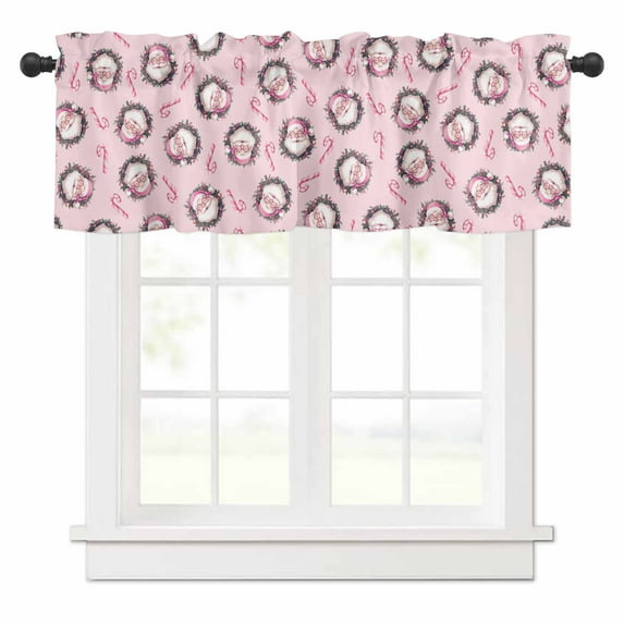 Santa Claus Candy Cane Valances for Windows Xmas Christmas Rod Pocket Curtain Valance Window Treatment Short Curtains for Kitchen Living Room, 42"x18"