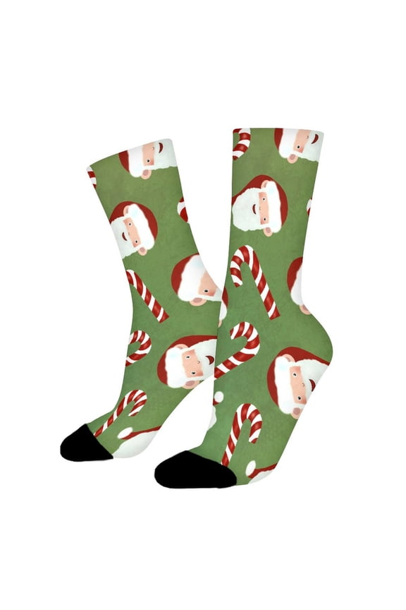 Santa Claus Cane Funny Novelty Crew Socks for Women Men Sports