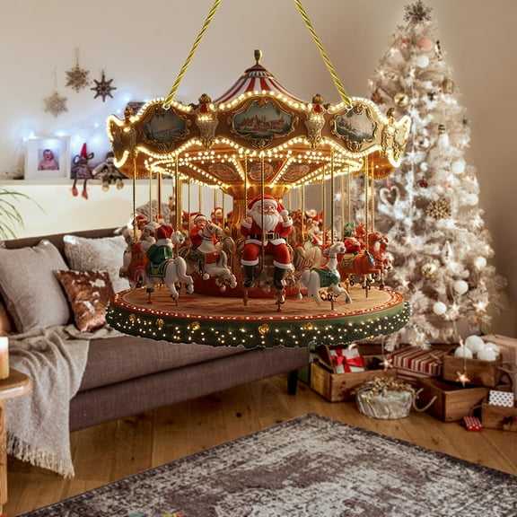 Santa Claus Carousel Christmas Ornament, Rotating Santa Decoration for Mantel Tabletop, Festive Christmas Carousel with Santa Figures, Holiday Centerpiece for Home Decor