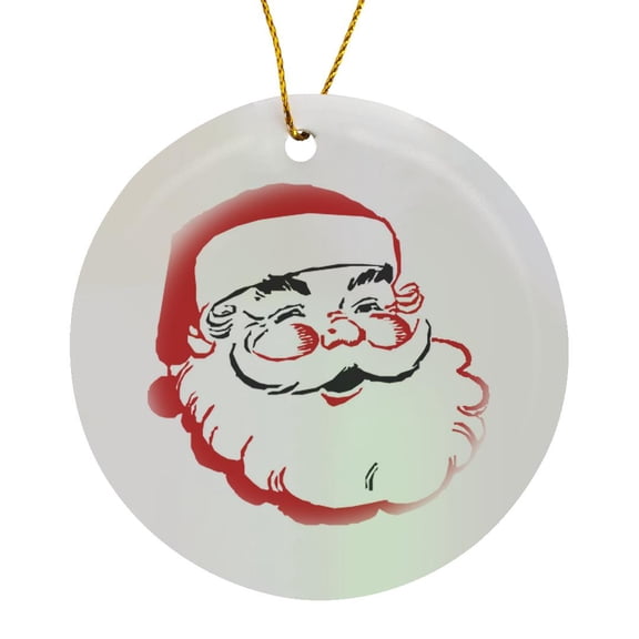 3drose, Santa Claus Cartoon Face, Circle Porcelain Ornament