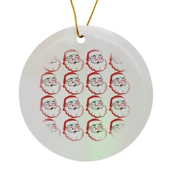 3drose, Santa Claus Cartoon Face Pattern, Circle Porcelain Ornament