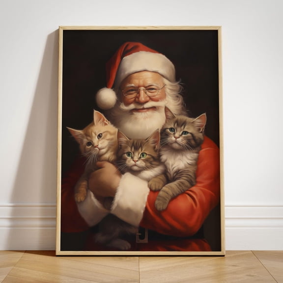 Santa Claus Cats : Cottagecore Wall Decor, Catful Art Poster, Unframed Canvas Size 8x12