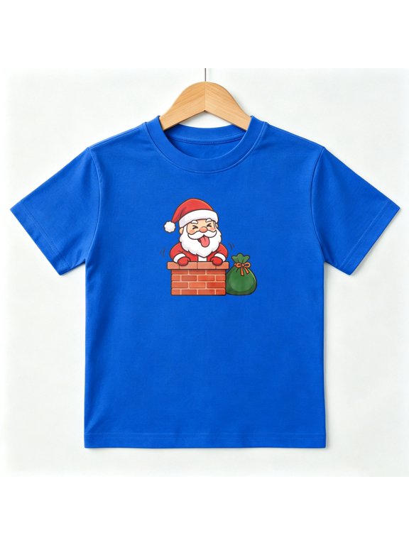 Santa Claus Chimney Sack Boys Graphic Tees Christmas Kids T-Shirt 100% Cotton Short Sleeve Tops Ages 4-13Y