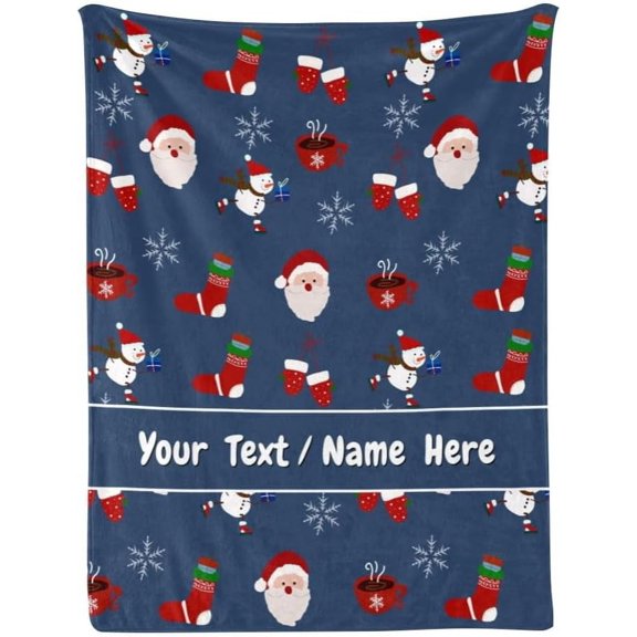 Santa Claus Christmas Blanket with Name, Personalized Christmas Blanket Throw Blankets for Adult Kid Birthday Xmas, 50" x 60"