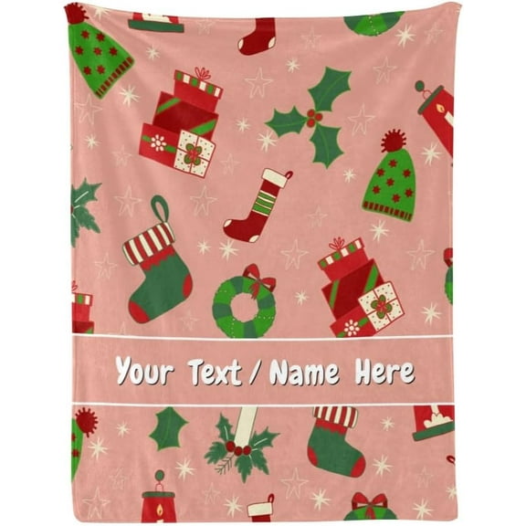 Santa Claus Christmas Blanket with Name, Personalized Christmas Blanket Throw Blankets for Adult Kid Birthday Xmas, 50" x 60"