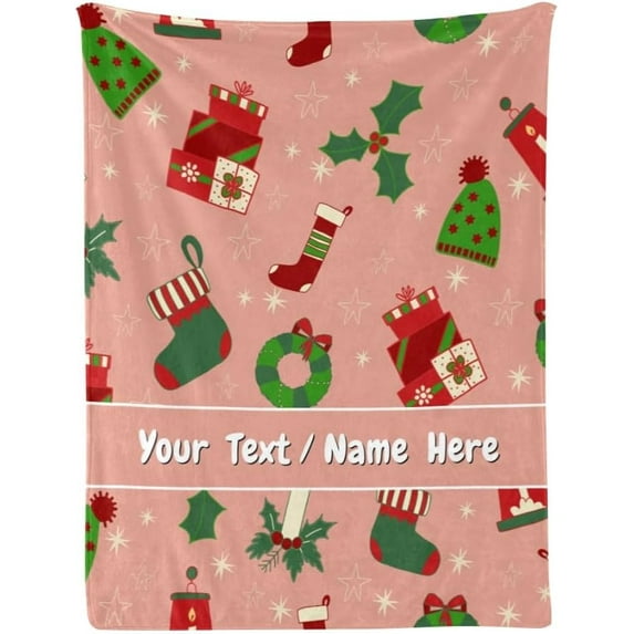 Santa Claus Christmas Blanket with Name, Personalized Christmas Blanket Throw Blankets for Adult Kid Birthday Xmas, 50" x 60"