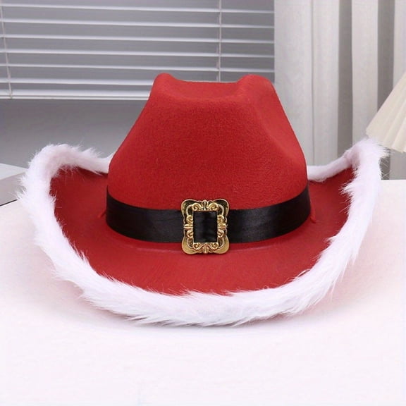 Santa Claus Christmas Cowboy Hat - Red White Festive Design, Breathable Sun Hat for Holiday Party, Western Event, Soft Cowboy Cowgirl Hat, Holiday Gift