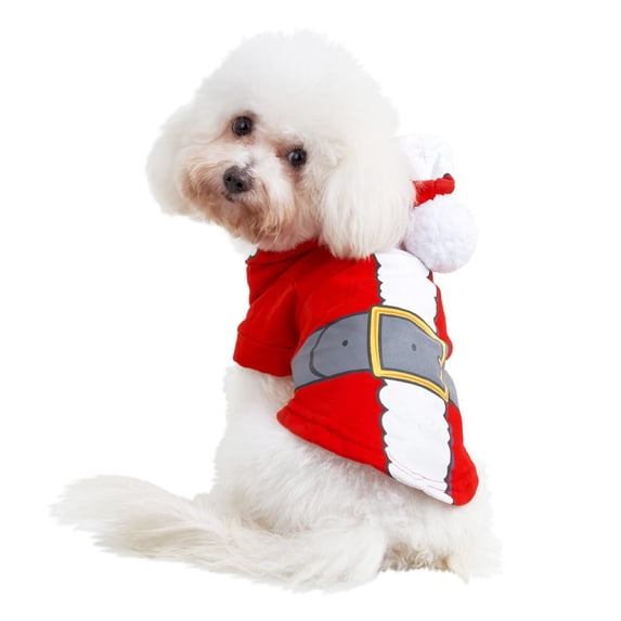 Santa Claus Christmas Dog Hooded Coat, Warm Thick Fleece Pet Sweater, Funny Holiday Cosplay Outfit for Small Puppies & Cats