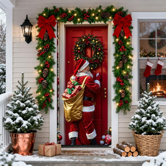 Taicans Santa Claus Christmas Door Cover 35.43in×78.74in,Waterproof PVC,Reusable,Holiday Decor for Front Door,Christmas Party,Festive Wall Mural