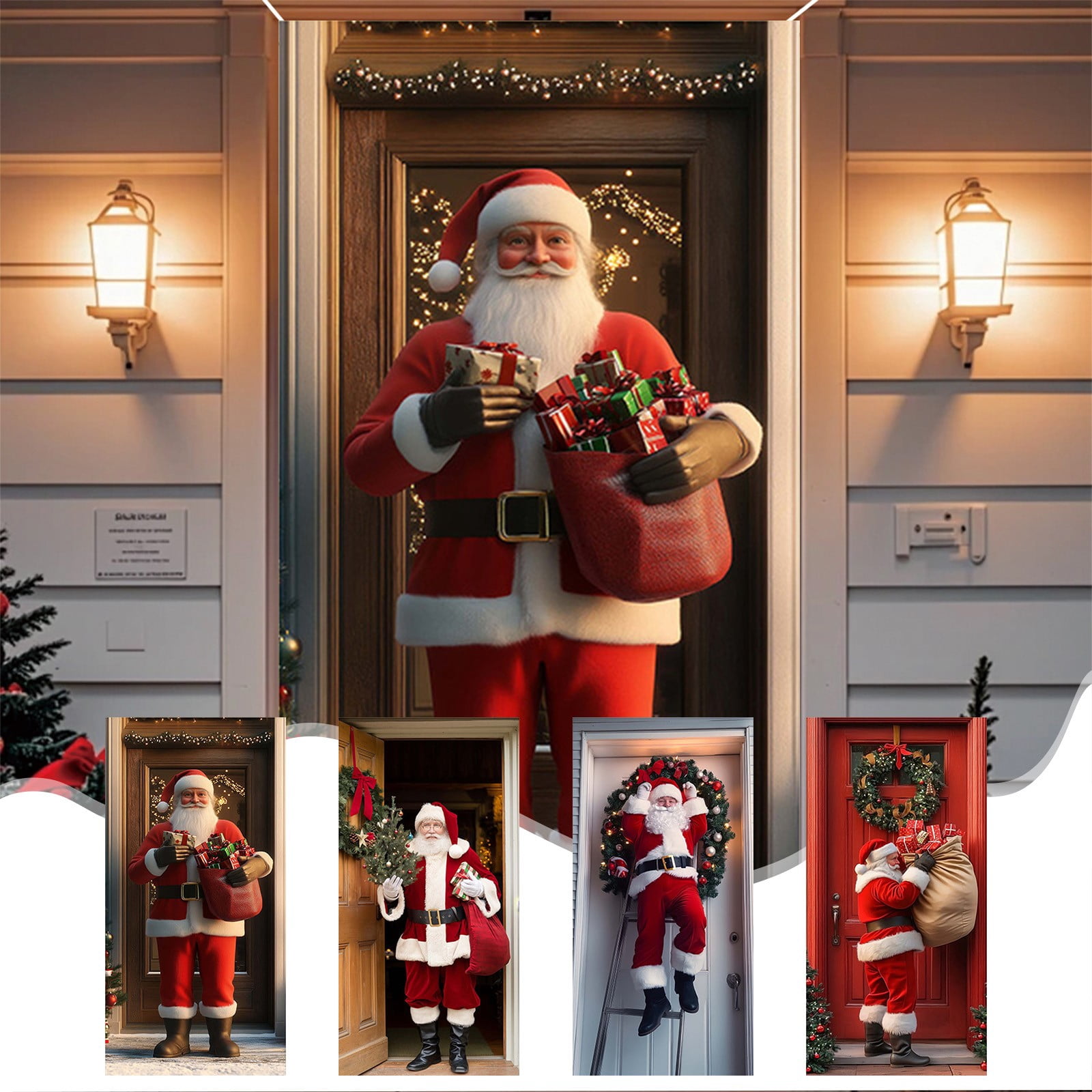 Christmas's Signage Rope Santa Claus Christmas Door Cover - Reusable Front Door Hanging Door ...