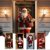 Santa Claus Christmas Door Cover - Reusable Front Door Hanging Door Banner, Fabric Holiday Door Sign with Ropes Christmas Ambiance Decor Indoor Outdoor Entryway