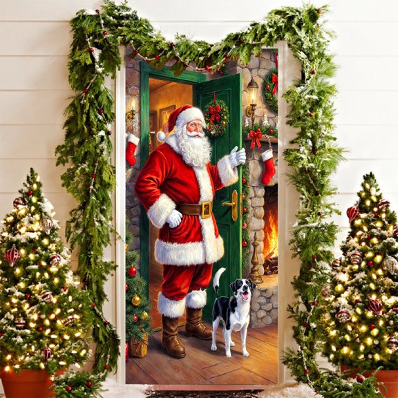 Santa Claus Christmas Door Covers 35.4x70.9in - Festive Front Door & Wall Decor,Easy Install Holiday Party Decoration,Reusable Standard Size for Indoor/Outdoor Use