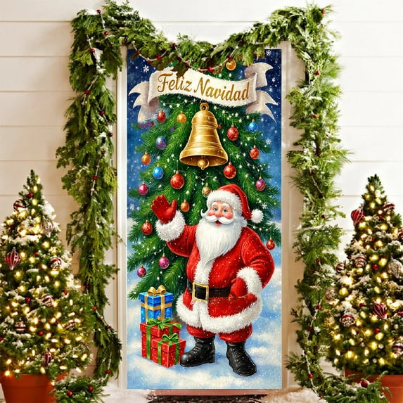 Taicans Santa Claus Christmas Door Covers 35.4x70.9in - Festive Front Door & Wall Decor,Easy Install Holiday Party Decoration,Reusable Standard Size for Indoor/Outdoor Use