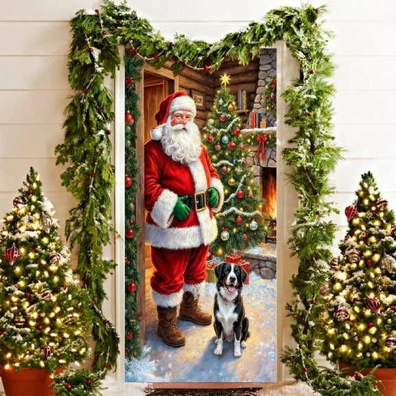 Taicans Santa Claus Christmas Door Covers 35.4x70.9in - Festive Front Door & Wall Decor,Easy Install Holiday Party Decoration,Reusable Standard Size for Indoor/Outdoor Use