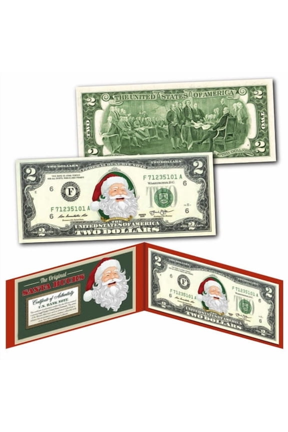 Santa Claus Christmas Keepsake Stocking Stuffer $2 Bill Santa Bucks