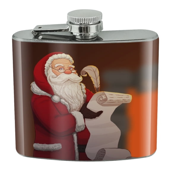 Santa Claus Christmas List Stainless Steel 5oz Hip Drink Kidney Flask
