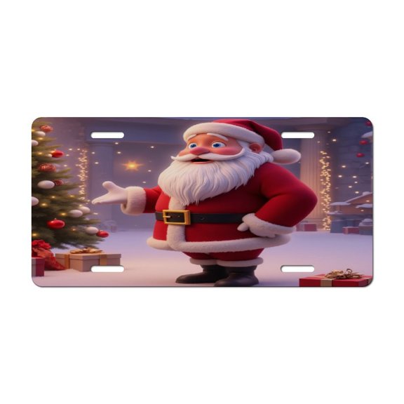 Santa Claus with Christmas Tree And Gifts Car Decorative Front License Plate,Vanity Tag,Metal Car Plate,Aluminum Novelty License Plate for Men/Women Car,6 X 12 Inch