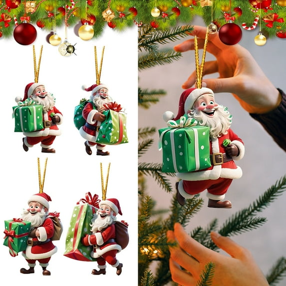 Santa Claus Christmas Tree Ornament 4 Styles Glass Blown Mini Vintage Christmas Hanging Ornaments Winter Decorations for Xmas Party Decorations Gift