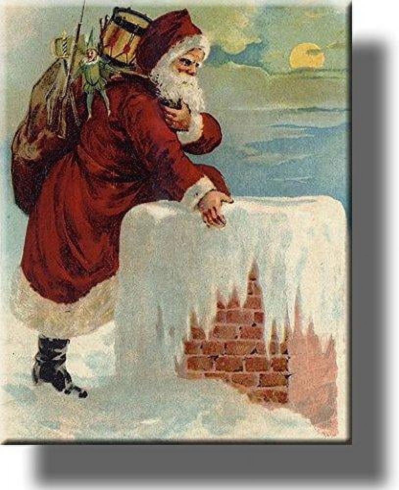 vintage canvas print, old style santa and christmas present canvas wall art framed  11x14