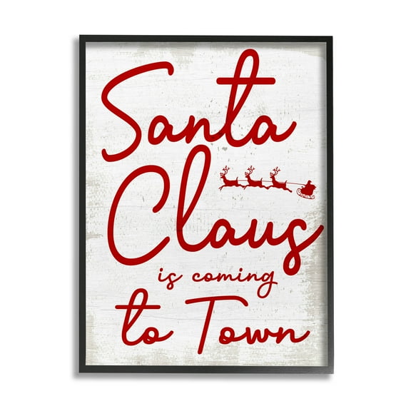 Santa Claus Coming to Town Phrase Holiday Graphic Art Black Framed Art Print Wall Art