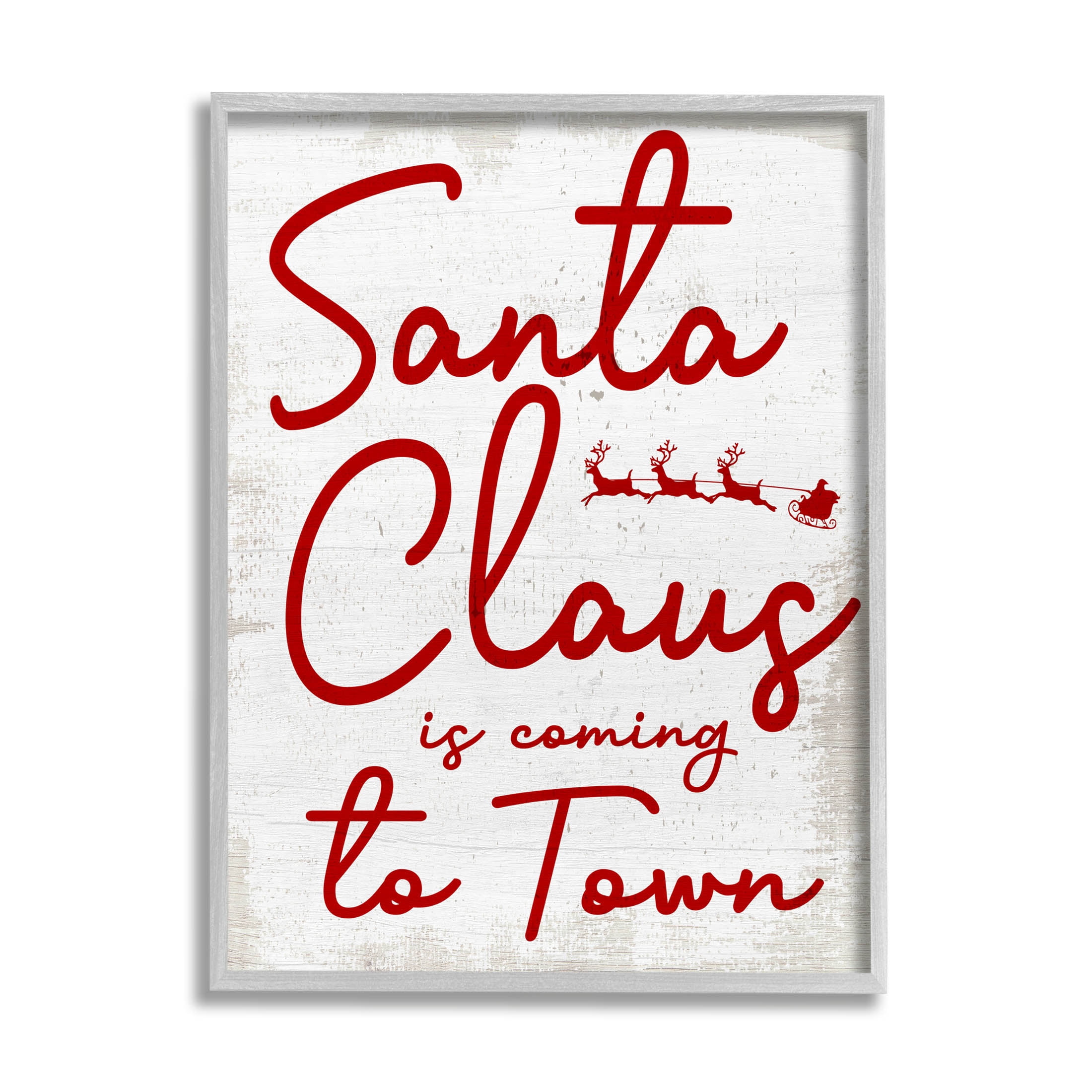 Santa Claus Coming to Town Phrase Holiday Graphic Art Gray Framed Art Print Wall Art