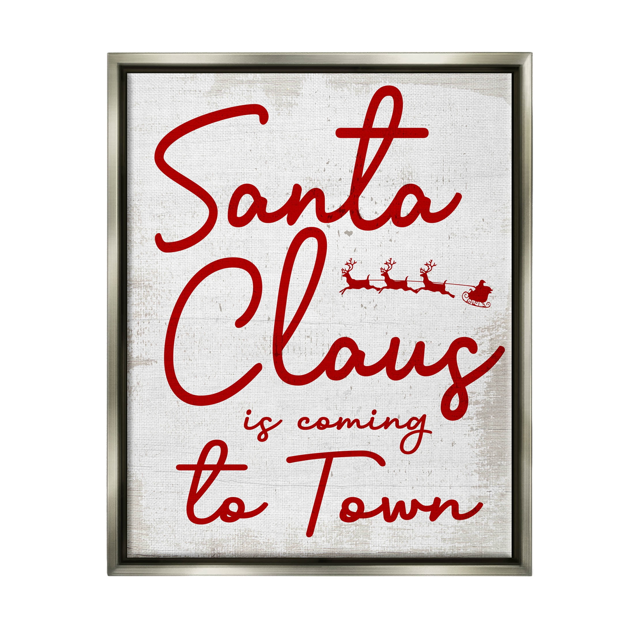 Santa Claus Coming to Town Phrase Holiday Graphic Art Luster Gray Framed Art Print Wall Art