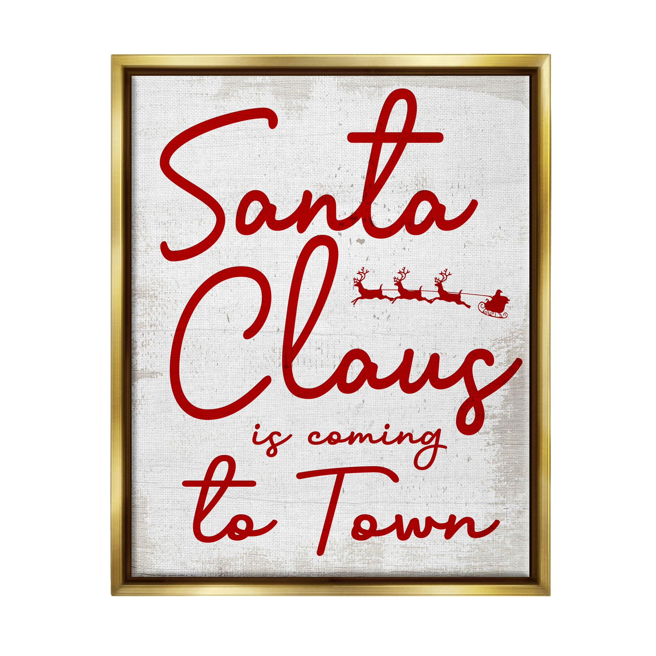 Santa Claus Coming to Town Phrase Holiday Graphic Art Metallic Gold Framed Art Print Wall Art