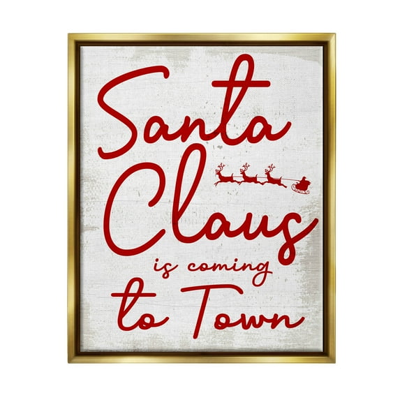 Santa Claus Coming to Town Phrase Holiday Graphic Art Metallic Gold Framed Art Print Wall Art
