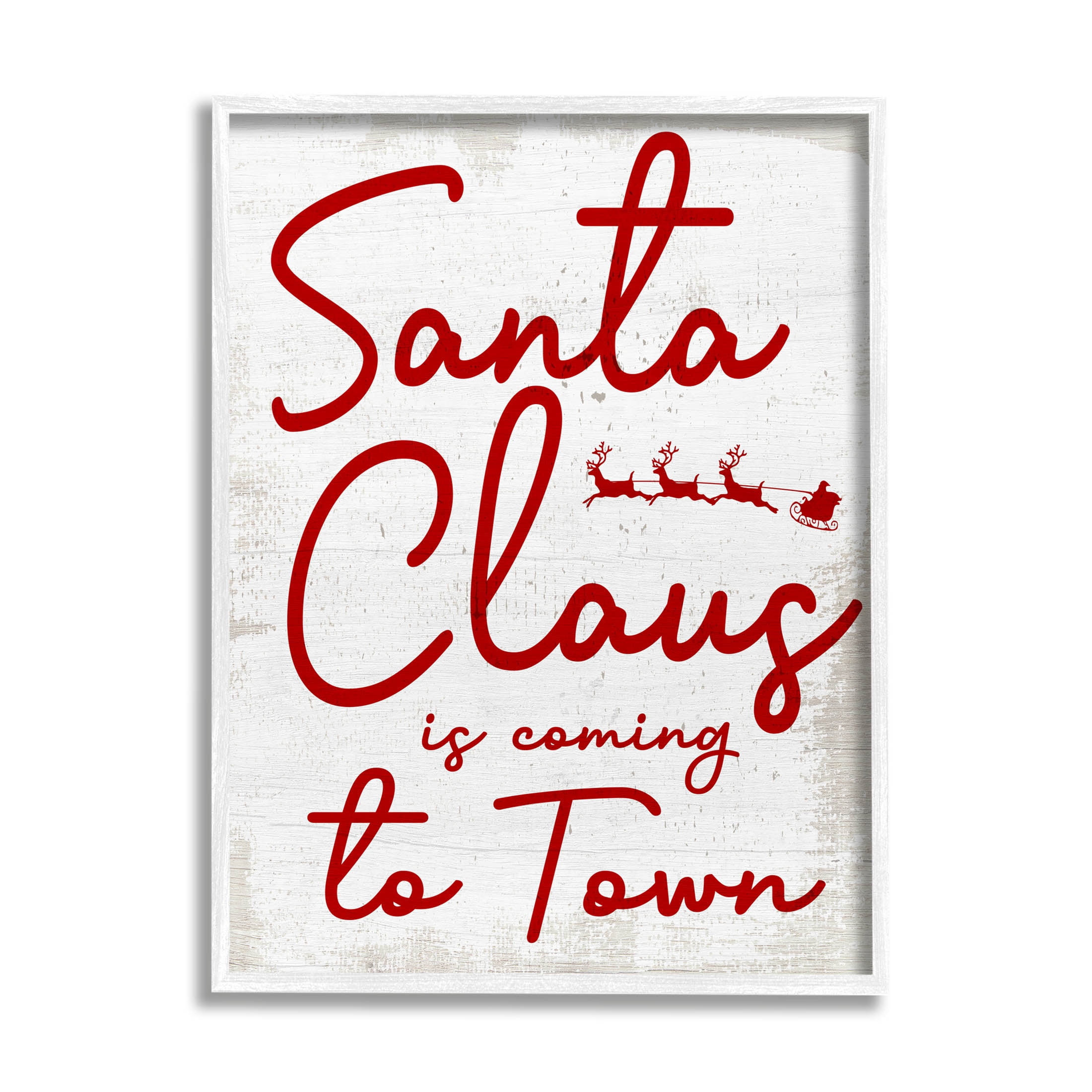 Santa Claus Coming to Town Phrase Holiday Graphic Art White Framed Art Print Wall Art