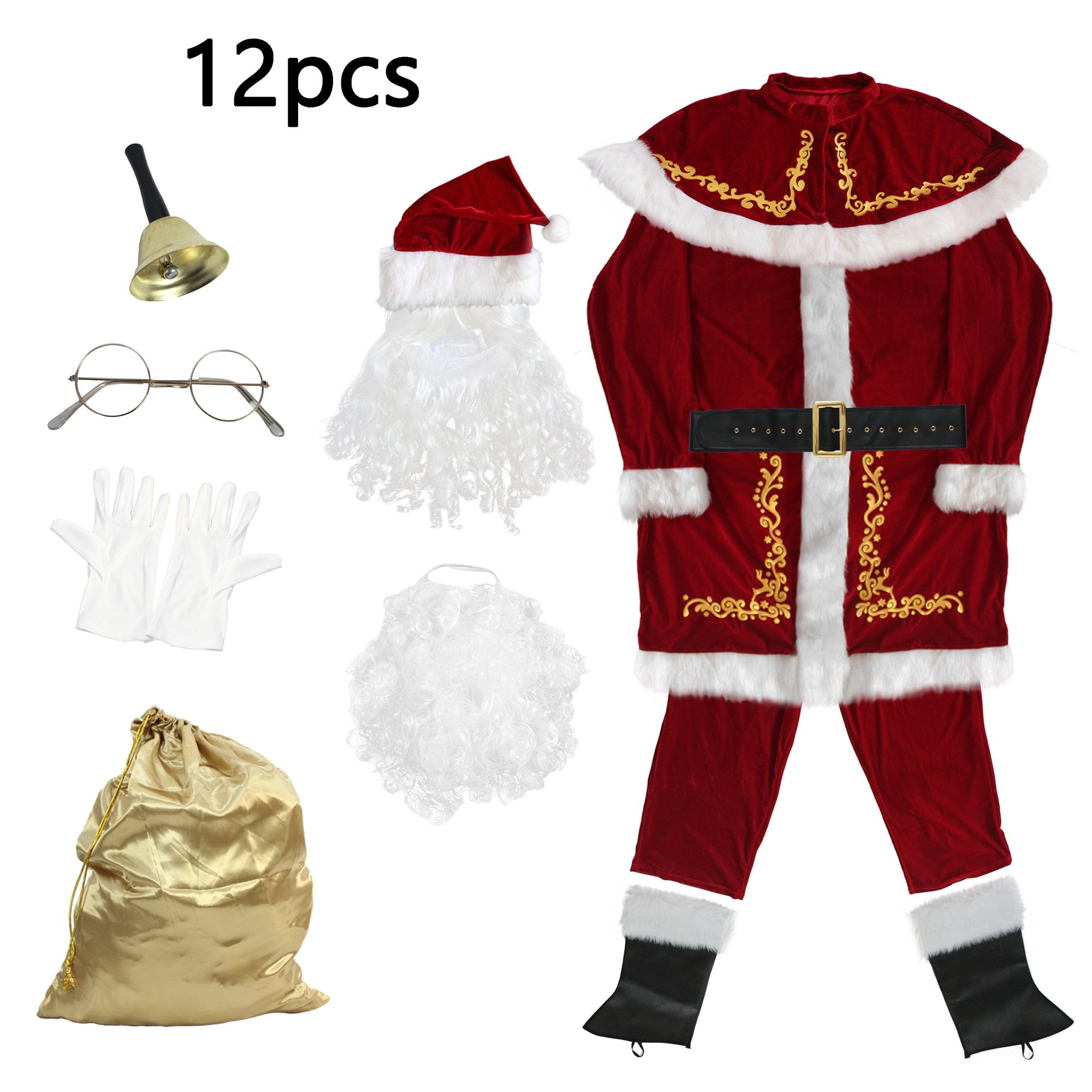 Santa Claus Costume 12pcs Santa Suit Adult for Men Women Santa Costume