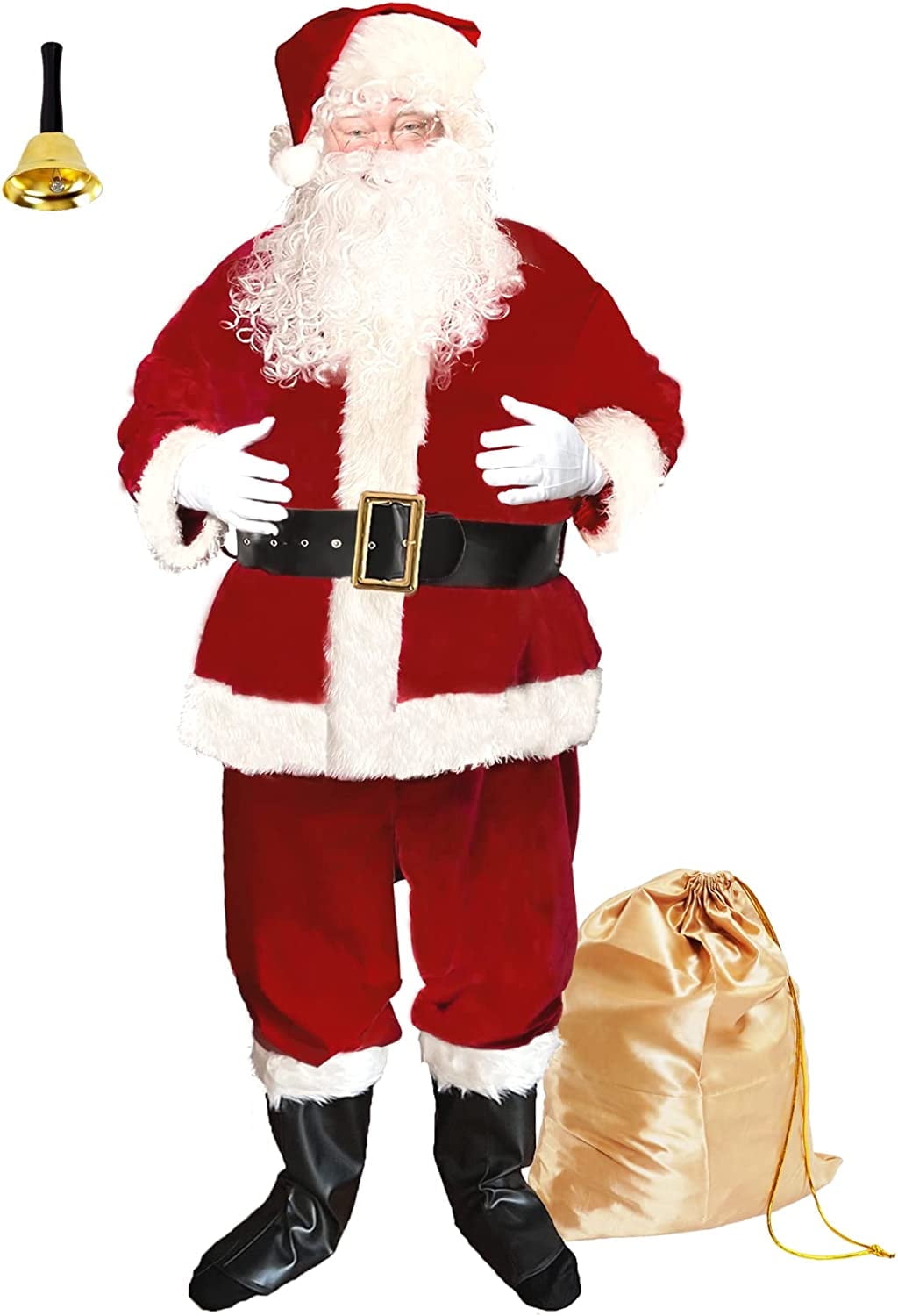 Santa Claus Costume for Men Adults Santa Suit 11pcs Red Velvet Deluxe