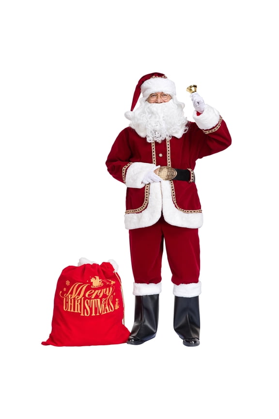 Santa Claus Costume for Men Deluxe 11pcs Adult Professional Santa Suit Christmas Santa Costume Set -3XL