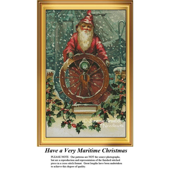 Santa Claus Cross Stitch Pattern | Have a Very Maritime Christmas (Pattern Only, You Provide the Floss and Fabric)