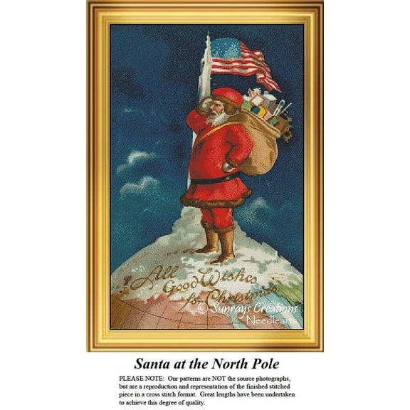 Santa Claus Cross Stitch Pattern | Santa at the North Pole (Pattern Only, You Provide the Floss and Fabric)
