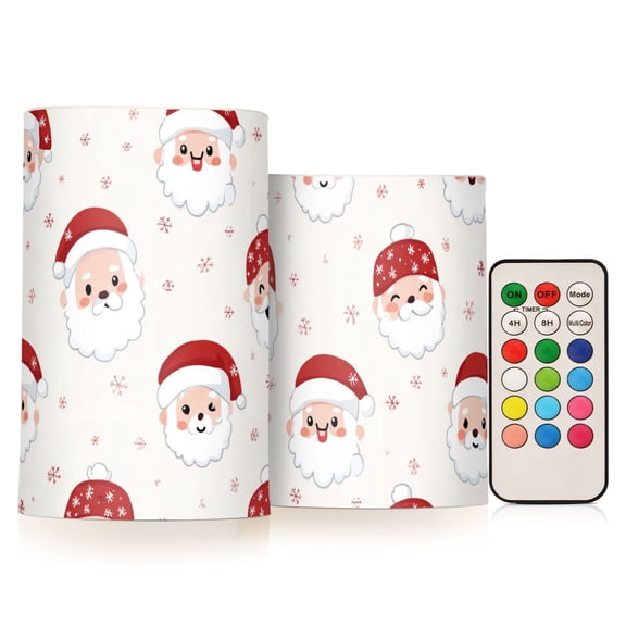 Santa Claus Cute Expression Flickering Flameless Candles Battery Operated with Remote Timer LED Pillar Candles Set of 2
