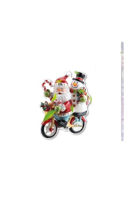 Santa Claus Cycling Acrylic Pendant – 2D Flat Christmas Ornament for Tree, Backpack, Keychain, or Car Decoration – Festive Holiday Accessory