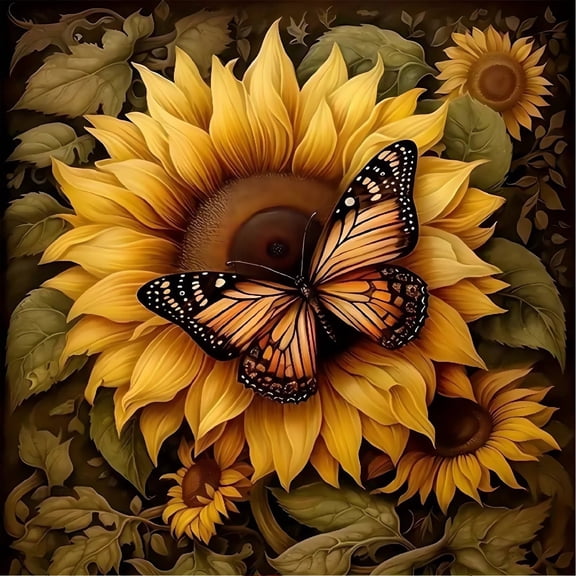 CSZPPQAF 5D DIY Diamond Art Kits,Sunflower Butterfly Art Craft for Adults,