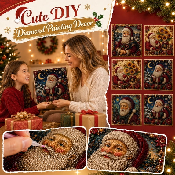 Santa Claus DIY Pearl Painting Kit with Frame, 20cm Christmas Craft Kits for Adults Kids, Plastic Beads Mosaic Art Set, Easy No Mess Holiday Home Wall Hanging Decor Gift Idea