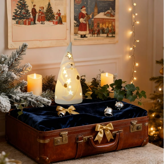 Santa Claus Decor under $5! Cagogo Christmas Day Ceramic Santa Claus, Luminous Holiday Decorations, Festive Scene Ornaments, Seasonal Home Decor, Christmas Ceramic Santa Collection