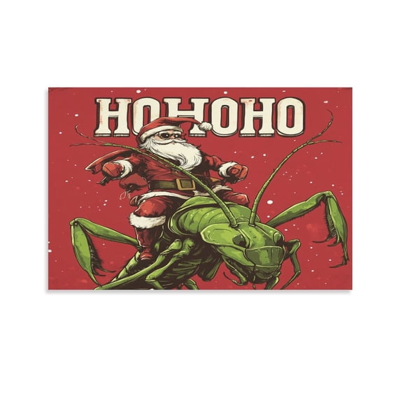 Santa Claus Decorative Artwork Print Painting 12x18inch Canvas Prints Santa On Praying Mantis Wall Art for Bathroom Livingroom Artwork For Wall Unframed Wall Decor