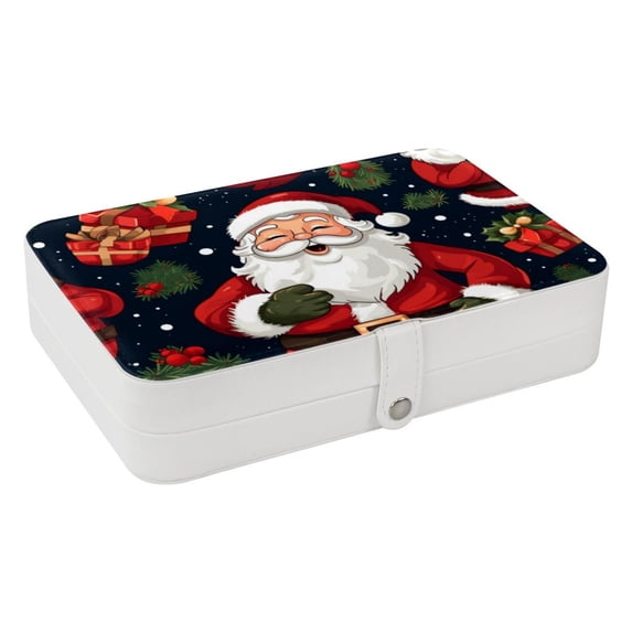 Santa Claus Decorative PU Leather Earring and Jewelry Organizer Box with Removable Compartment, Portable
