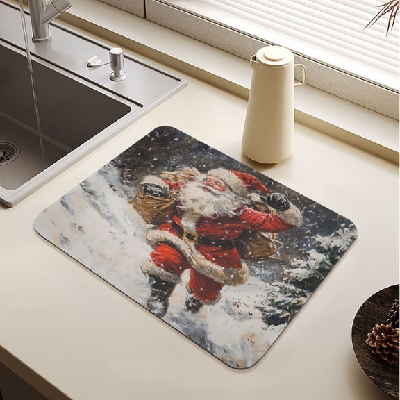Santa Claus Delivers Gifts in The Snow Drying Mat Diatomaceous Earth Super Absorbent Slip Rubber Sole Heat Resistant 230 Degrees Fahrenheit 23.619.7in