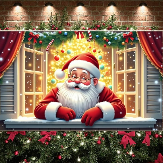 Santa Claus Design Christmas Banner Festive Decorations Santa Claus Backdrop Red & White Christmas Ornaments Holiday Display for Christmas Party Home Indoor Photo Shoot