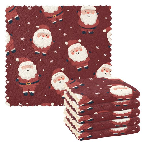 Santa Claus Design Dish Towels 6 Pack Kitchen Cleaning Dish Cloths Absorbent Reuseable Cleaning Cloths 11'' x 11''
