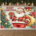 thumbnail image 1 of Santa Claus Design Merry Christmas Banner Poinsettia Pattern Santa Claus Display Golden Bells Christmas Tree Elements Xmas Backdrop for Christmas Party Holiday Decoration Indoor Celebration, 1 of 9