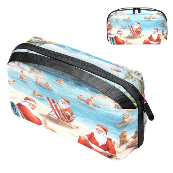 Santa Claus Digital Pouch Oxford Cloth Waterproof Storage Bag Collapsible Cable Organizer Wire Cord Holder 5.9x9.44x3.14 in
