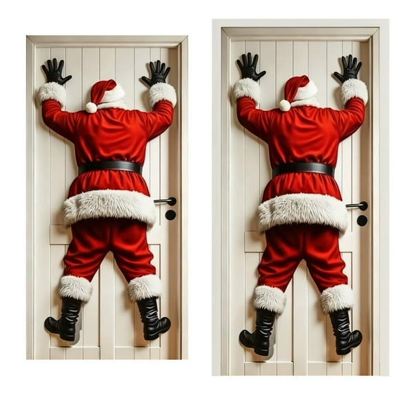 Santa Claus Door Frame Banner, Funny Merry Christmas Door Covers for Front Doors Decorative, Fall Doors Cover with Reindeer, Indoor and Outdoor Xmas Holiday Party Decor 180.7"x35.4"