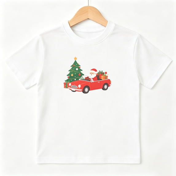Santa Claus Driving Car Boys Graphic Tees Christmas Kids T-Shirt 100% Cotton Short Sleeve Tops Ages 4-13Y