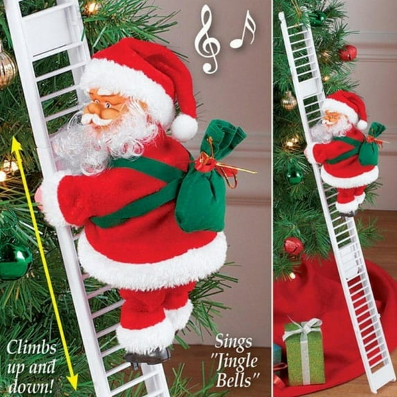 Christmas Hanging Decoration Santa Claus Electric Climb Ladder Hanging Decoration Christmas Tree Decoration(with Music)